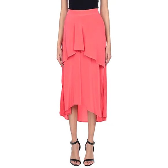 Sies Marjan Salmon Coral Pink Layered Lightweight Flowy Midi Skirt